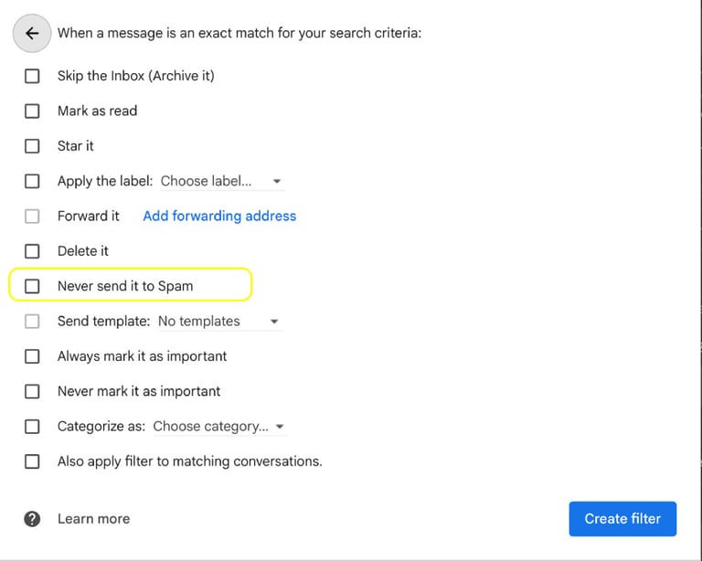 Whitelisting in gmail final step