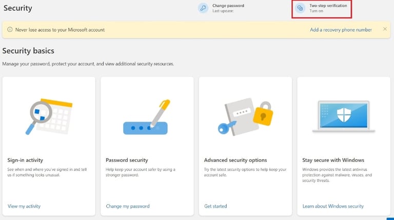 Activate two-step verification for your Microsoft account.
