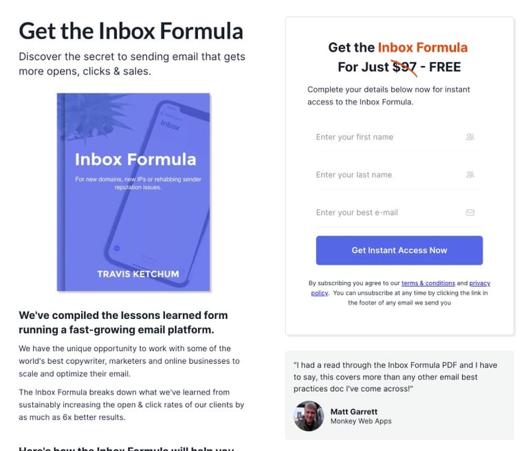 Inbox formula - lead magnet example