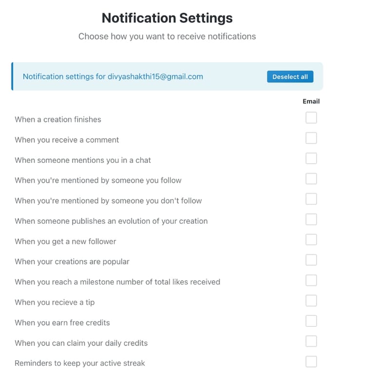 Email notification preferences example