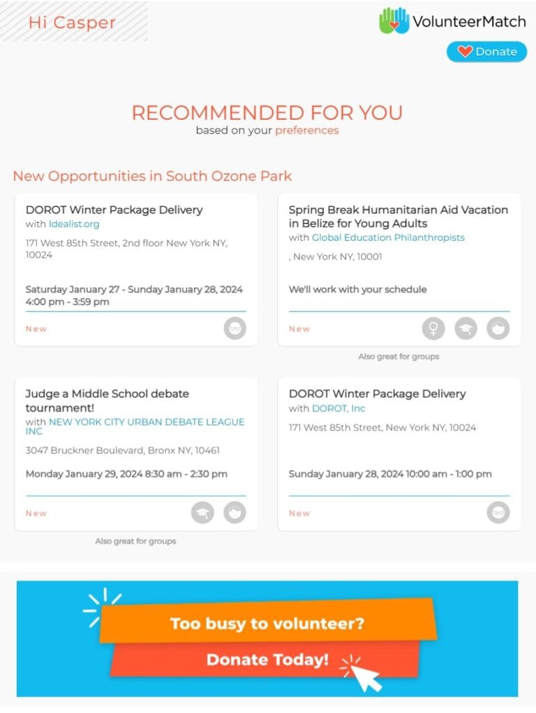 VolunteerMatch’s newsletter for volunteer opportunities