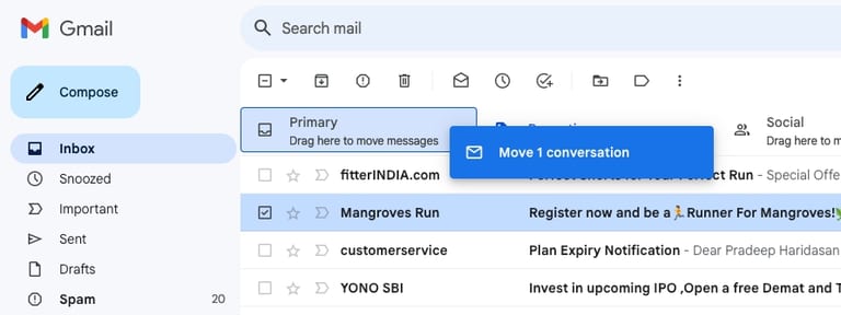 How to move an email from Promotions to Primary