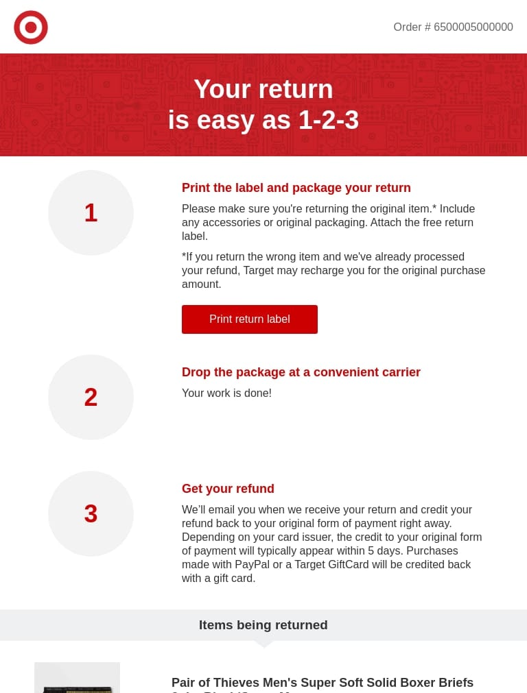 A screenshot of an email from Target