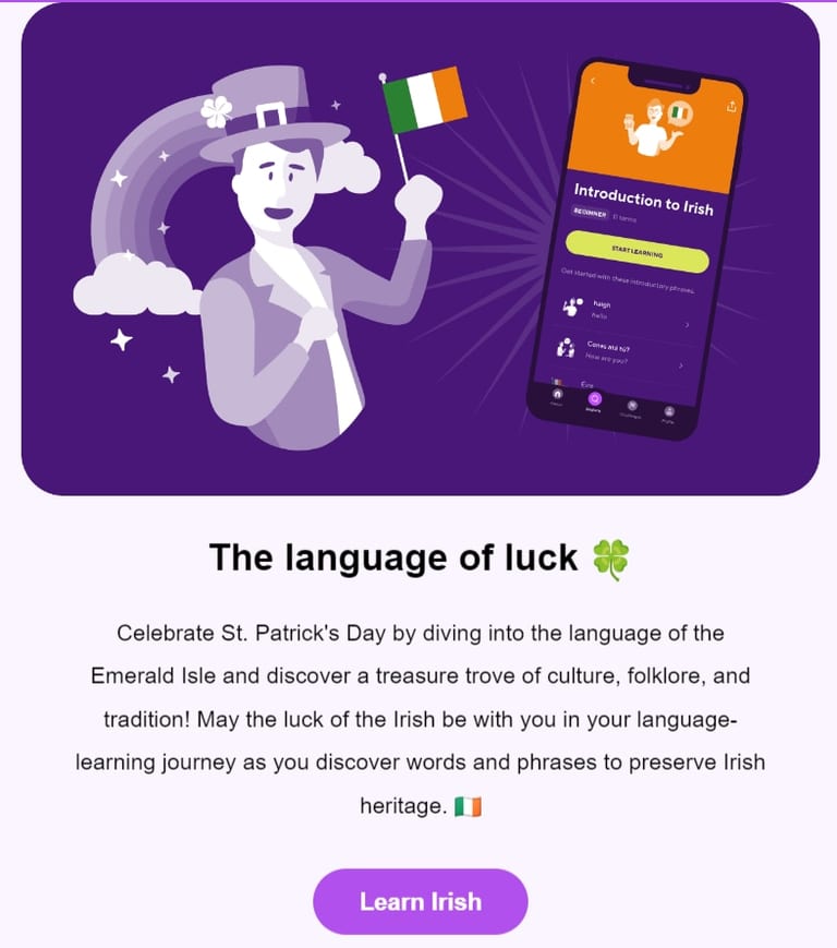Language Drops encourages subscribers to learn Irish using its app on Saint Patrick’s Day