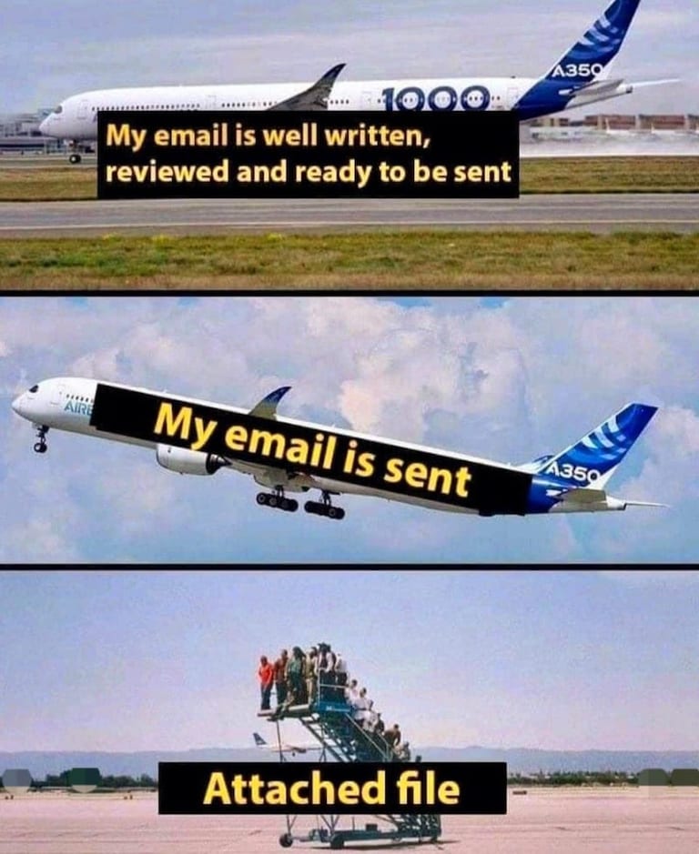 Email sent without attachment airplane meme