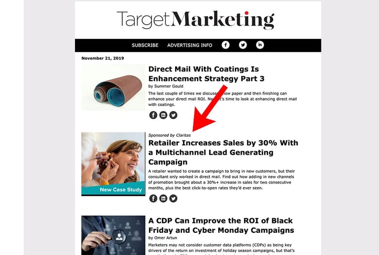 TargetMarketing Inbox Ad