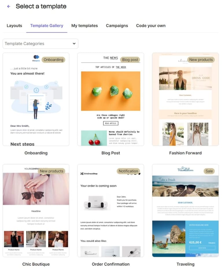 sendinblue review template gallery