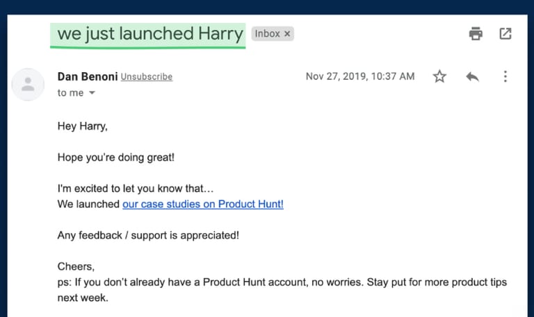 Inbox launch example 4