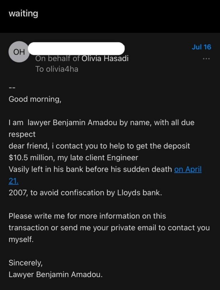 email scam example