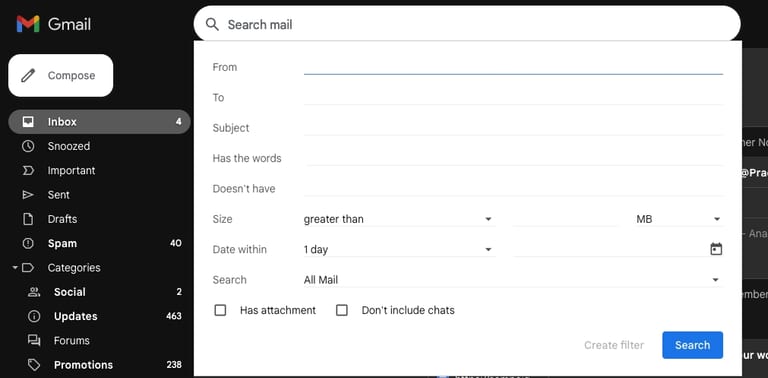 Create filter in Gmail