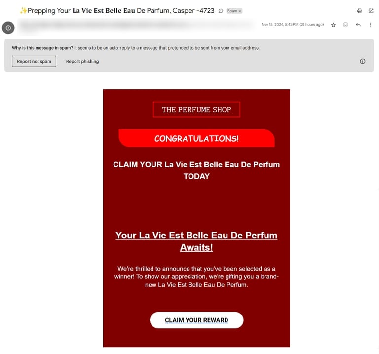 Scam email spam example
