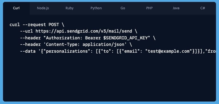 SendGrid API code