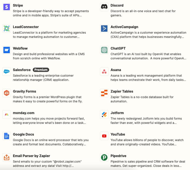 Zapier supported apps