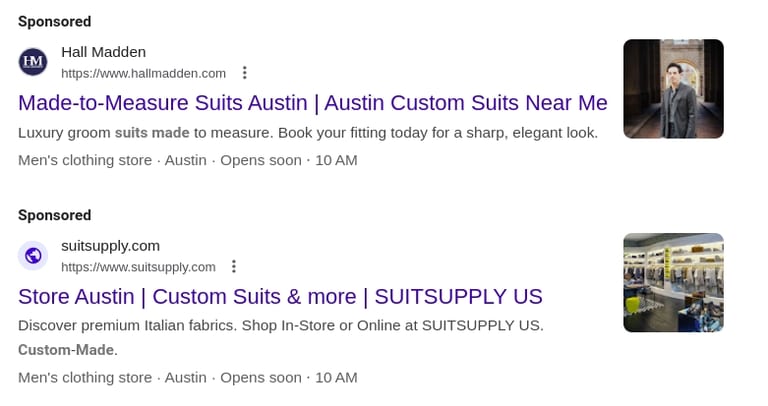Ads appear in the search