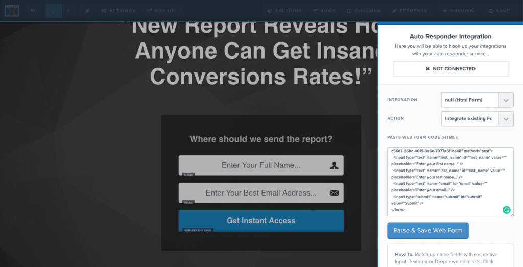 parse &amp; save web form in clickfunnels from campaign refinery