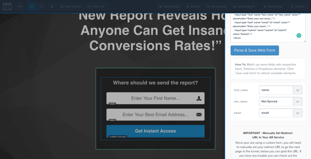 mapping form field inside of ClickFunnels.