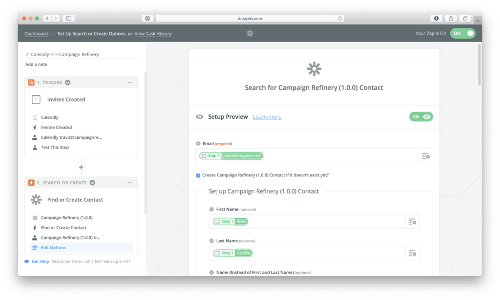 Configuring your Calendly information into Campaign Refinery using Zapier
