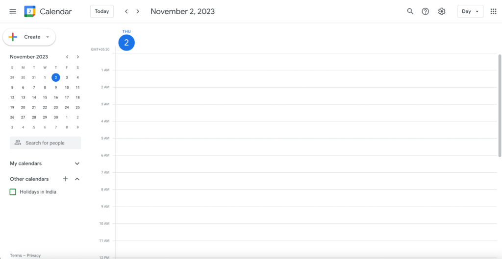 Google Calendar Daily View