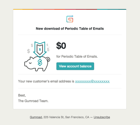 Gumroad new download email
