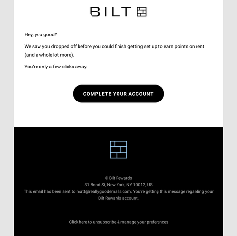 Bilt customer retention email