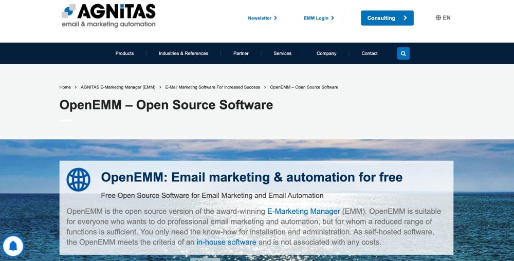Openemm open source email platform homepage