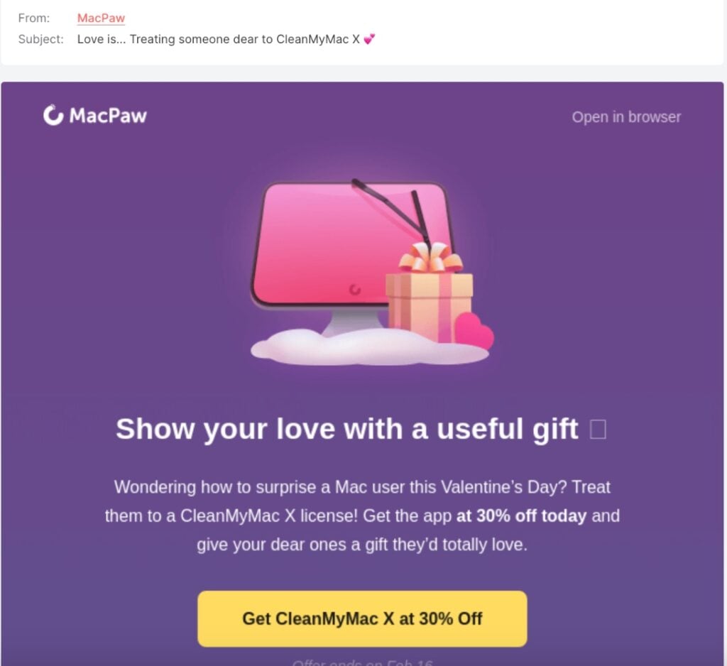 Valentines Day email to evoke emotions